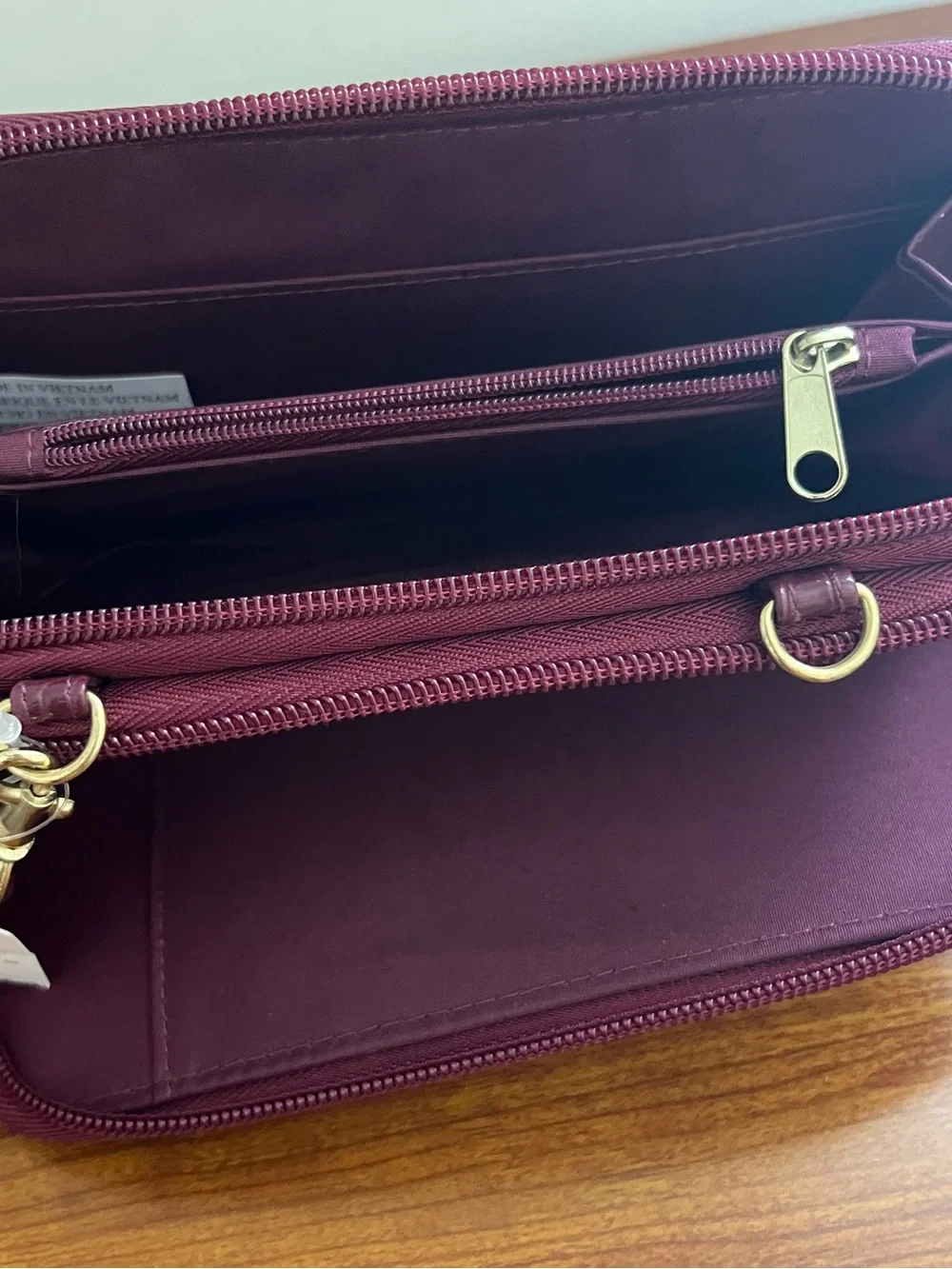 NWT TIME & TRU Crossbody Organizing Purse Wallet Faux Vegan Phone Burgundy New